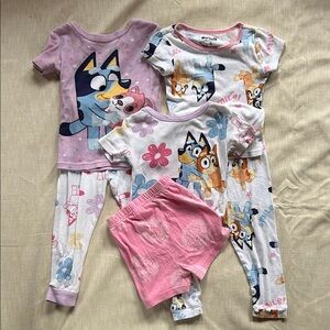 Kids 4T Bluey Pajama Set - Pink and White, 2 Pants 1 Shorts 3 Sh Sleeves